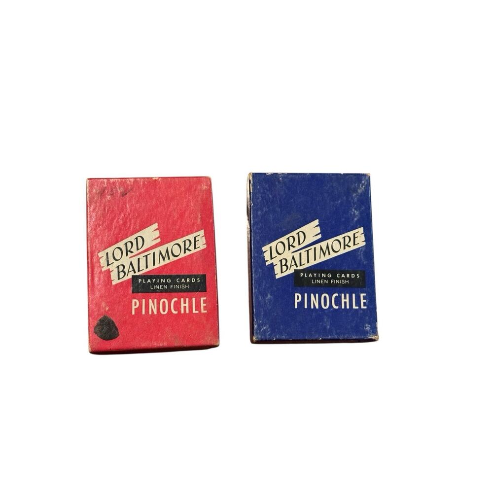 Vintage Lord Baltimore Pinochle Playing Cards Red Blue‎ Boxes Linen Finish Game